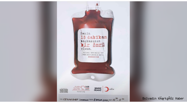 YARIN CEYLAN EMET İLKOKULU’NDA KAN BAĞIŞI YAPILACAK
