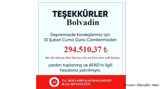 BOLVADİN İLÇE MÜFTÜLÜĞÜ AÇIKLADI! BOLVADİN’DEN 294.510.37 TL TOPLANDI