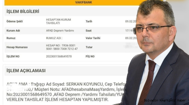 EMIRDAĞ BELEDİYE BAŞKANI KOYUNCU MAAŞINI AFAD'A BAĞIŞLADI
