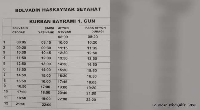 HASKAYMAK KURBAN BAYRAMI SAATLERİ
