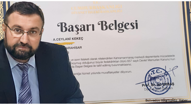HOCAMIZI TEBRİK EDİYORUZ BOLVADİN’DE Kİ İMAM KEKEÇ’İ ERBAŞ ÖDÜLLENDİRDİ