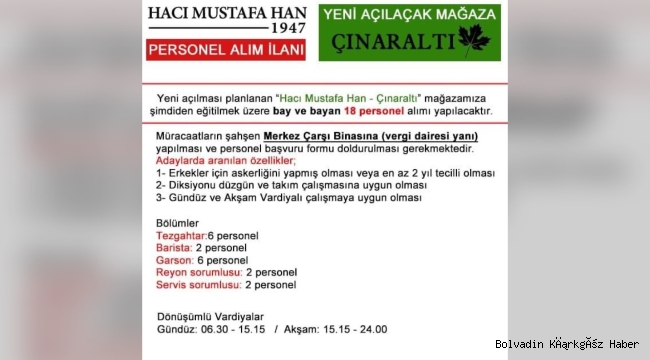 BOLVADİN’DE PERSONEL ALIMI YAPILACAK
