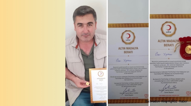 ONLARCA CAN KURTARAN YİĞİTBAŞI’NA KIZILAY ALTIN MADALYA VERDİ