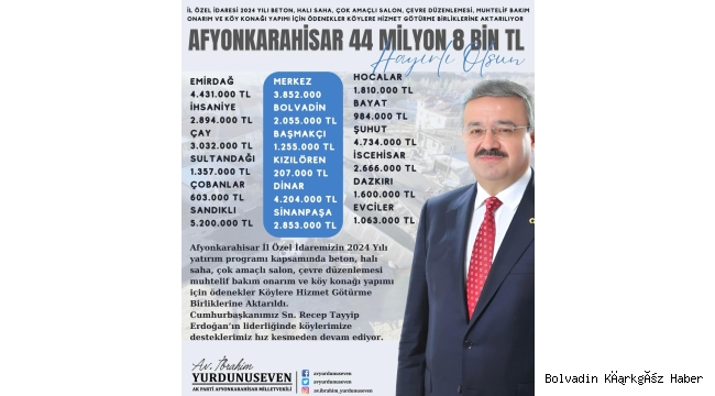 MİLLETVEKİLİ YURDUNUSEVEN BOLVADİN’E MÜJDEYİ VERDİ ÖDEME YAPILACAK