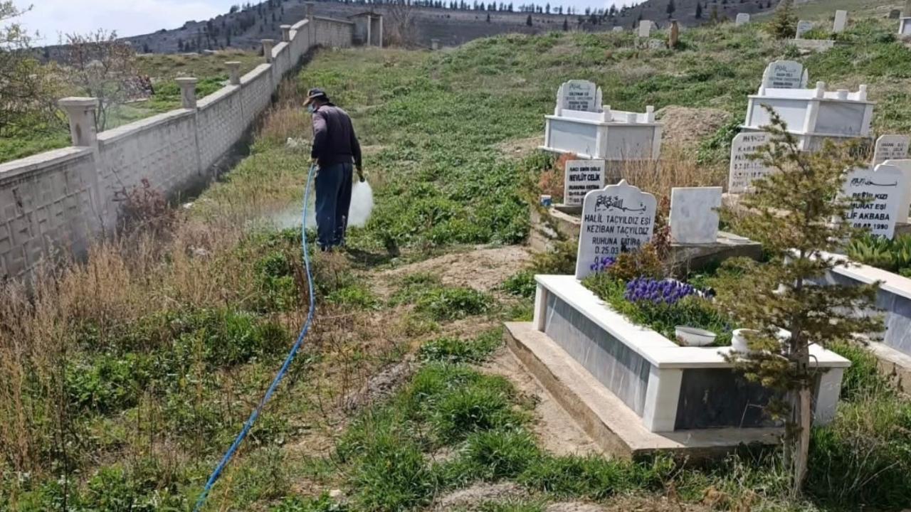 Dipevler Köyü Kabristanında Yabani Otla Mücadele Çalışması Yapıldı