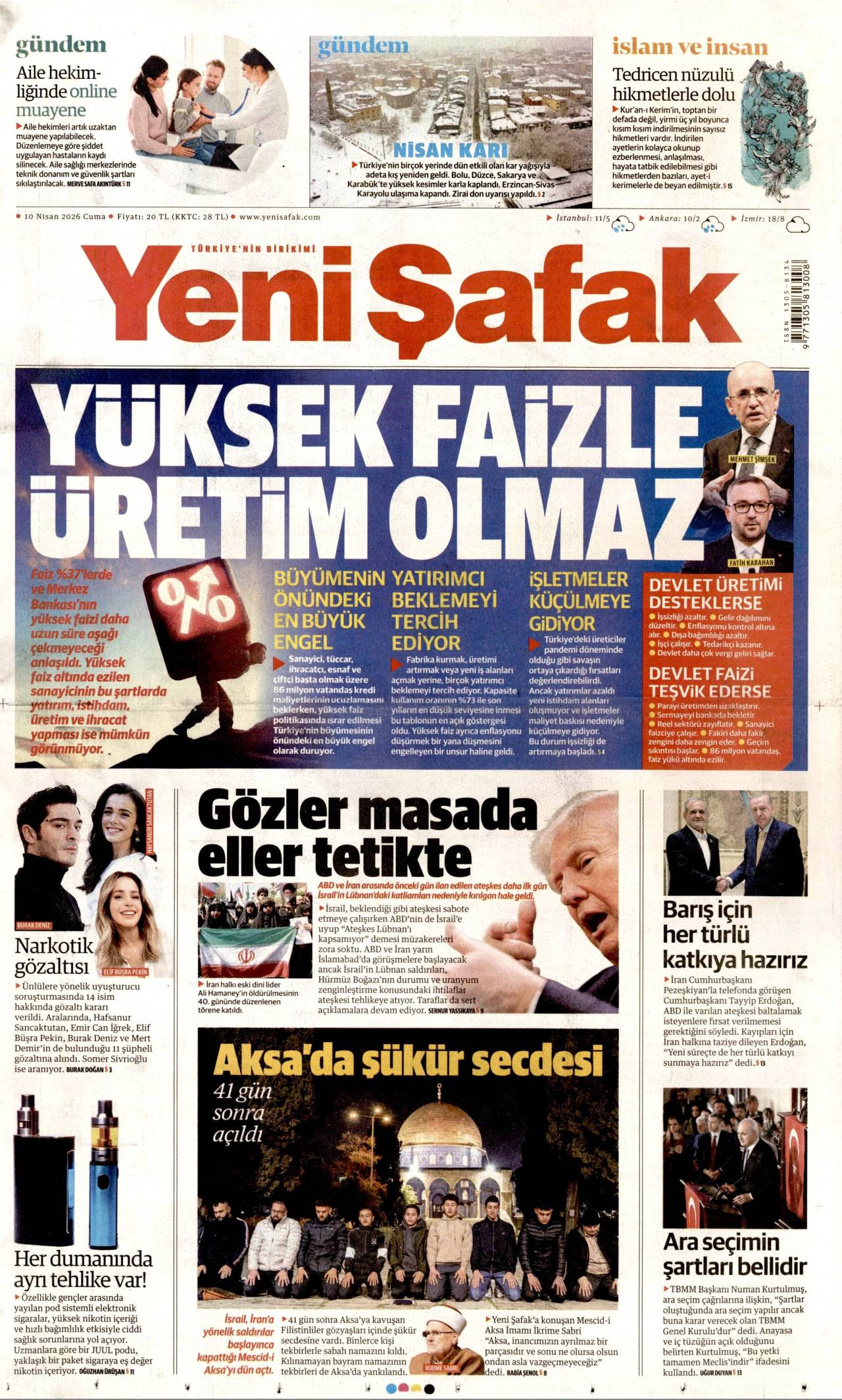 Yeni Şafak Gazetesi Gazete Manşeti